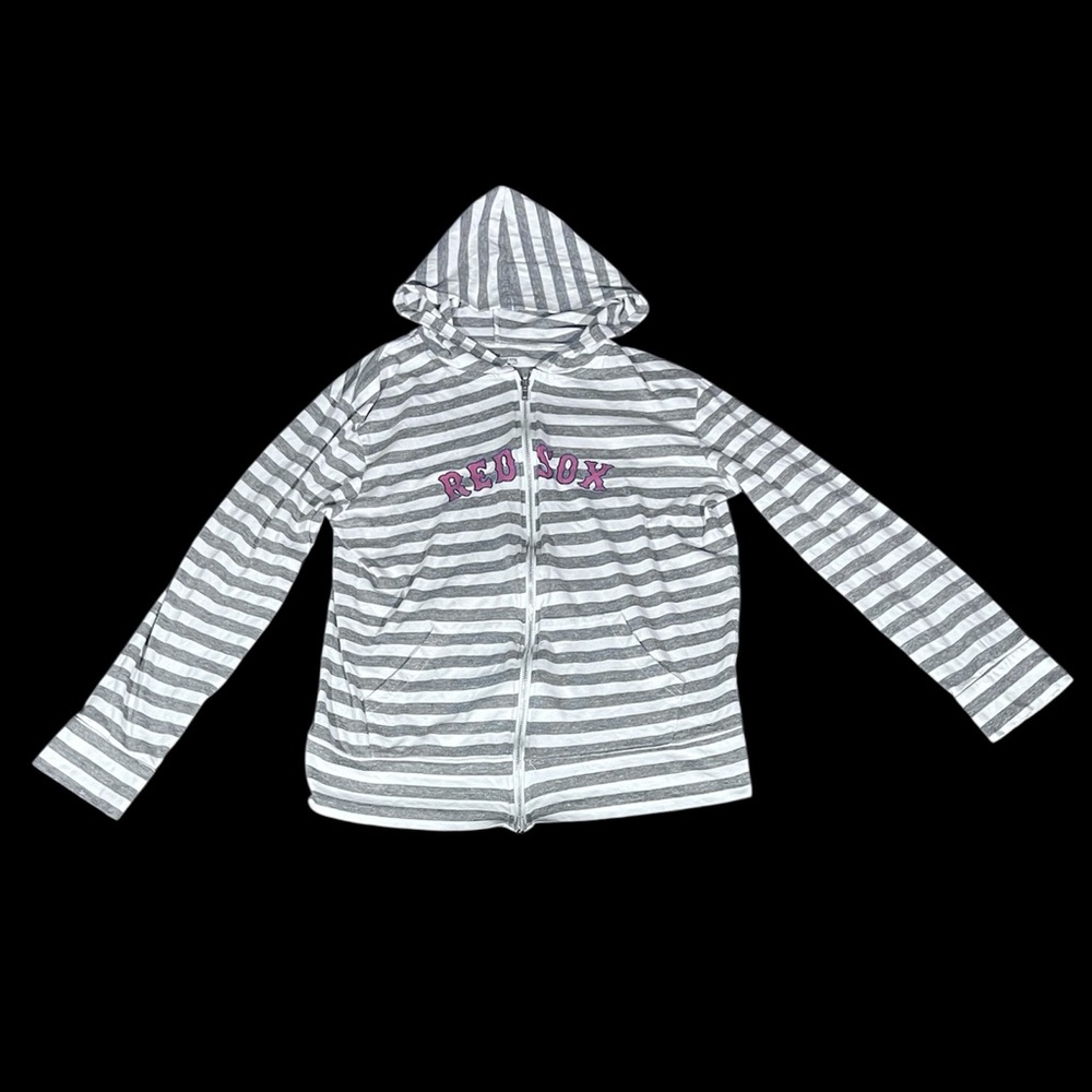 Women’s Sz L Soft as a Grape White and Gray Red Sox Full Zip Jacket.